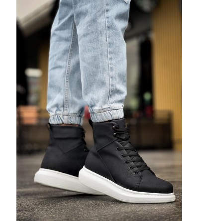 Knack Yüksek Taban Ayakkabı B-080 Siyah (Beyaz Taban)