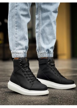 Knack Yüksek Taban Ayakkabı B-080 Siyah (Beyaz Taban)