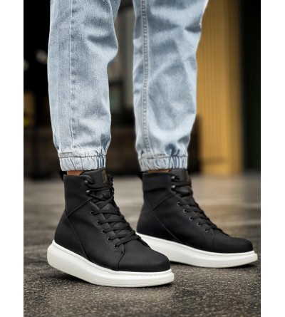 Knack Yüksek Taban Ayakkabı B-080 Siyah (Beyaz Taban)