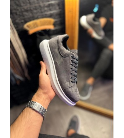 Knack Yüksek Taban Günlük Ayakkabı 044 Gri Süet (Beyaz Taban)
