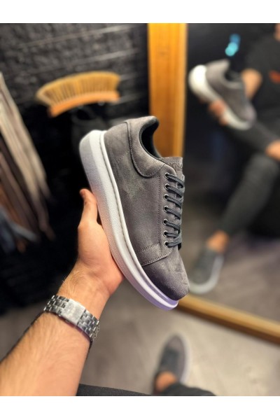 Knack Yüksek Taban Günlük Ayakkabı 044 Gri Süet (Beyaz Taban)
