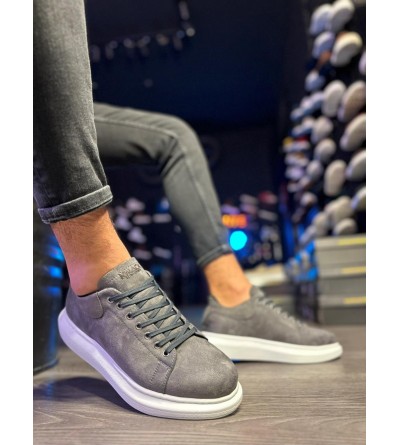 Knack Yüksek Taban Günlük Ayakkabı 044 Gri Süet (Beyaz Taban)