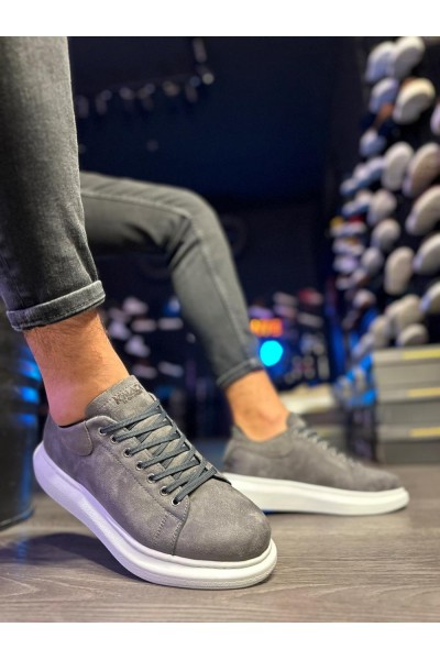 Knack Yüksek Taban Günlük Ayakkabı 044 Gri Süet (Beyaz Taban)