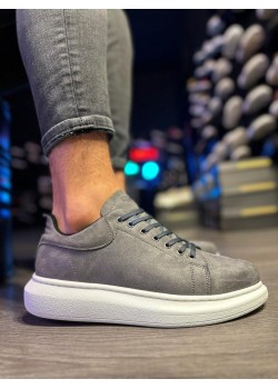 Knack Yüksek Taban Günlük Ayakkabı 044 Gri Süet (Beyaz Taban)