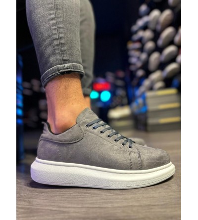 Knack Yüksek Taban Günlük Ayakkabı 044 Gri Süet (Beyaz Taban)