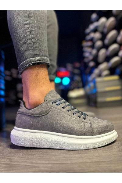 Knack Yüksek Taban Günlük Ayakkabı 044 Gri Süet (Beyaz Taban)