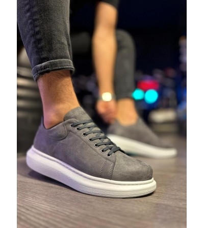 Knack Yüksek Taban Günlük Ayakkabı 044 Gri Süet (Beyaz Taban)