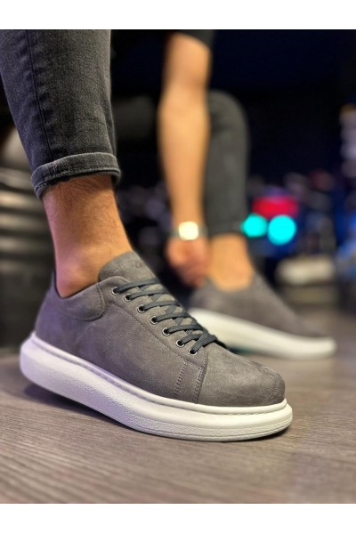 Knack Yüksek Taban Günlük Ayakkabı 044 Gri Süet (Beyaz Taban)