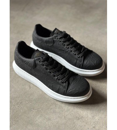 Knack Yüksek Taban Günlük Ayakkabı 044 Siyah Beyaz Taban (Desenli)