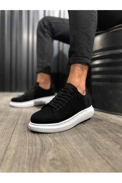 Knack Yüksek Taban Günlük Ayakkabı 044 Siyah Süet (Beyaz Taban)