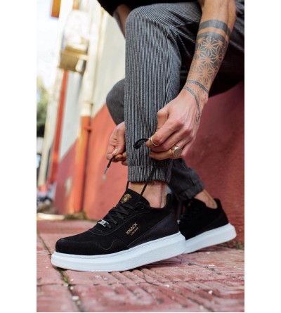 Knack Yüksek Taban Günlük Süet Ayakkabı 040 Siyah (Beyaz Taban)