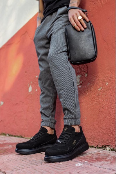 Knack Yüksek Taban Günlük Süet Ayakkabı 040 Siyah (Siyah Taban)