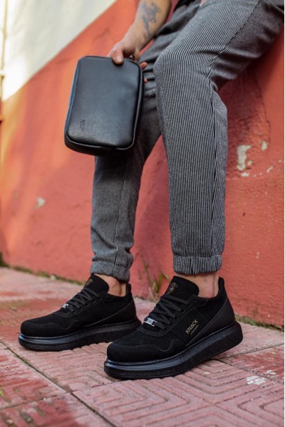 Knack Yüksek Taban Günlük Süet Ayakkabı 040 Siyah (Siyah Taban)