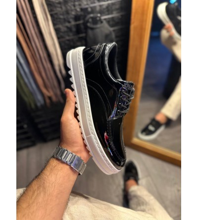 Knack Günlük Ayakkabı T12 Siyah Rugan (Beyaz Taban)