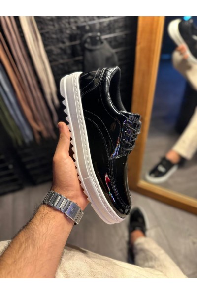 Knack Günlük Ayakkabı T12 Siyah Rugan (Beyaz Taban)