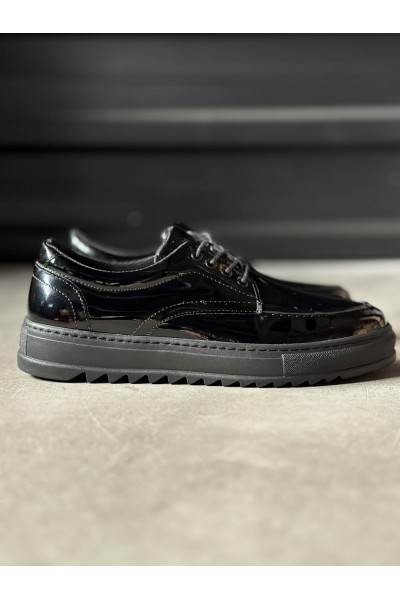 Knack Günlük Ayakkabı T12 Siyah Rugan (Siyah Taban)