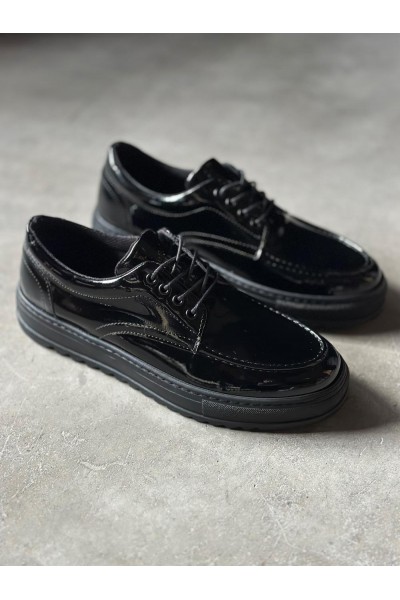 Knack Günlük Ayakkabı T12 Siyah Rugan (Siyah Taban)
