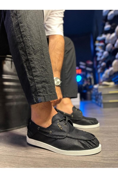 Knack Mevsimlik Keten Ayakkabı 008 Siyah (Beyaz Taban)