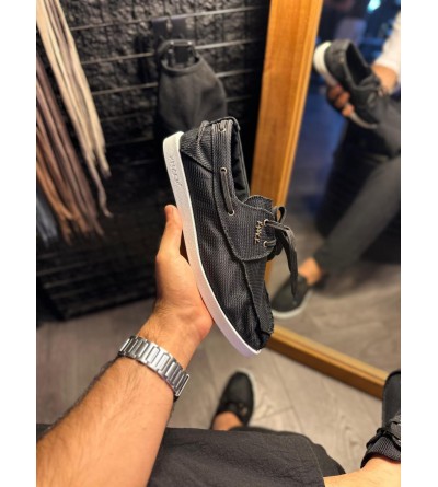 Knack Mevsimlik Keten Ayakkabı 008 Siyah (Beyaz Taban)