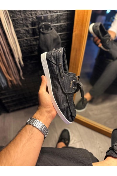 Knack Mevsimlik Keten Ayakkabı 008 Siyah (Beyaz Taban)