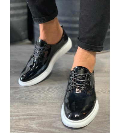 Knack Klasik Erkek Ayakkabı 001 Siyah Rugan (Beyaz Taban)