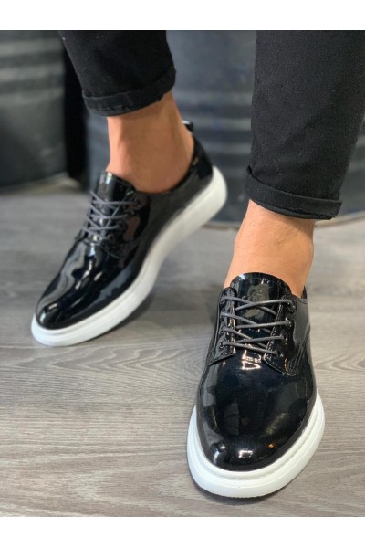 Knack Klasik Erkek Ayakkabı 001 Siyah Rugan (Beyaz Taban)