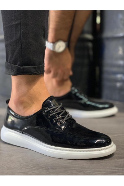 Knack Klasik Erkek Ayakkabı 001 Siyah Rugan (Beyaz Taban)