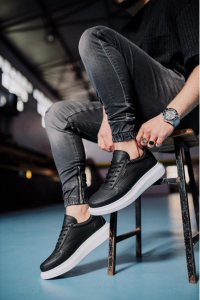 Knack Yüksek Taban Günlük Ayakkabı 042 Siyah (Beyaz Taban)