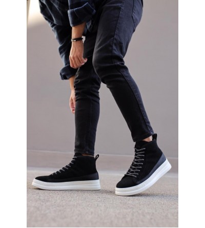 Knack Yüksek Taban Ayakkabı C-030 Siyah Süet (Beyaz Taban) Knack Yüksek Taban Ayakkabı C-030 Siyah Süet (Beyaz Taban)