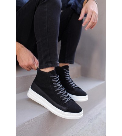 Knack Yüksek Taban Ayakkabı C-030 Siyah Süet (Beyaz Taban) Knack Yüksek Taban Ayakkabı C-030 Siyah Süet (Beyaz Taban)