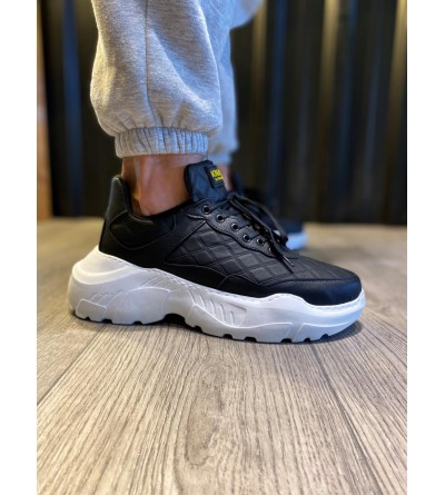 Knack Yüksek Taban Günlük Ayakkabı N75 Kapitone Siyah (Beyaz Taban)