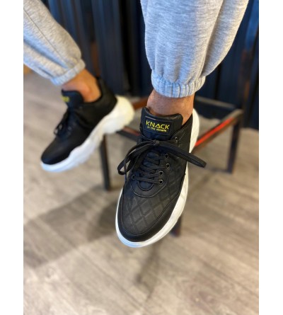Knack Yüksek Taban Günlük Ayakkabı N75 Kapitone Siyah (Beyaz Taban)