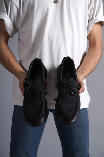 Knack Yüksek Taban Mevsimlik Keten Ayakkabı 009 Siyah (Siyah Taban)