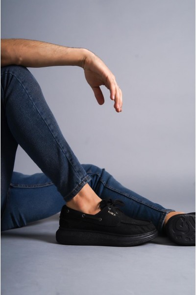 Knack Yüksek Taban Mevsimlik Keten Ayakkabı 009 Siyah (Siyah Taban)
