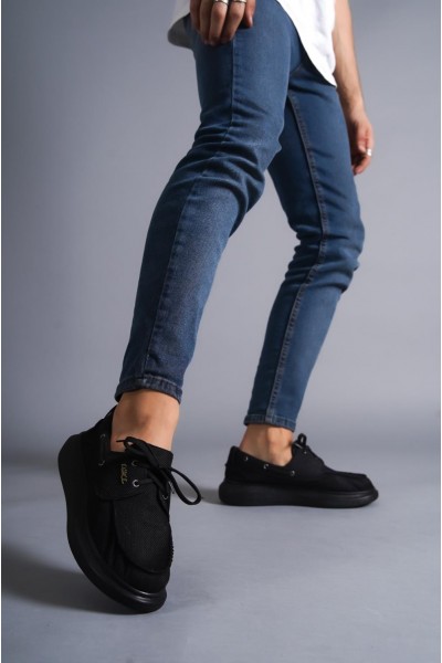Knack Yüksek Taban Mevsimlik Keten Ayakkabı 009 Siyah (Siyah Taban)