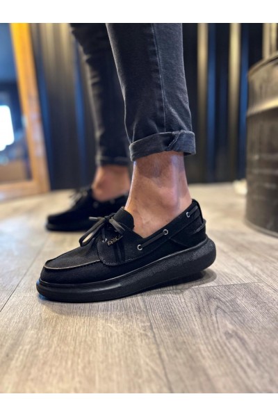 Knack Yüksek Taban Mevsimlik Süet Ayakkabı 009 Siyah (Siyah Taban)