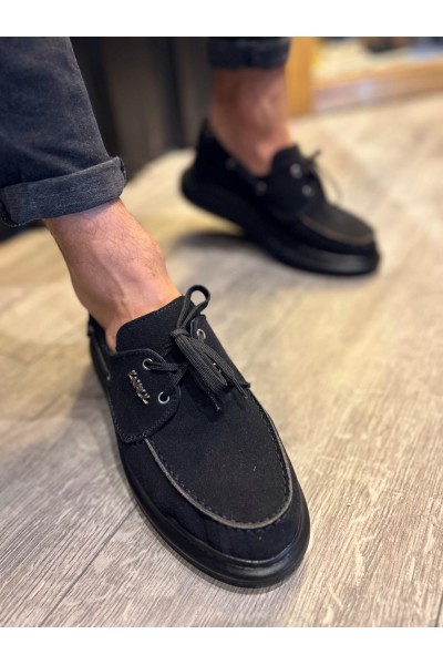 Knack Yüksek Taban Mevsimlik Süet Ayakkabı 009 Siyah (Siyah Taban)