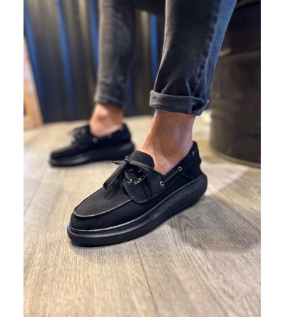 Knack Yüksek Taban Mevsimlik Süet Ayakkabı 009 Siyah (Siyah Taban)