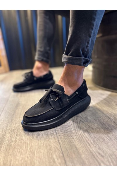 Knack Yüksek Taban Mevsimlik Süet Ayakkabı 009 Siyah (Siyah Taban)