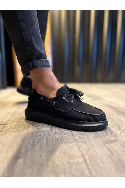 Knack Yüksek Taban Mevsimlik Süet Ayakkabı 009 Siyah (Siyah Taban)