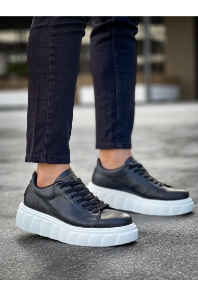 Knack Yüksek Taban Günlük  Ayakkabı 144  Siyah (Beyaz Taban)