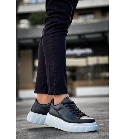 Knack Yüksek Taban Günlük  Ayakkabı 144  Siyah (Beyaz Taban)