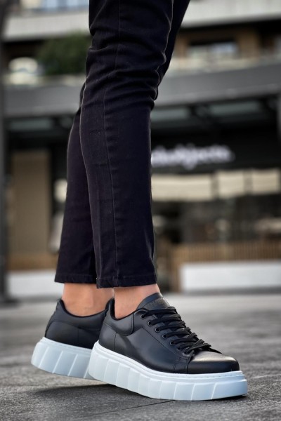 Knack Yüksek Taban Günlük  Ayakkabı 144  Siyah (Beyaz Taban)