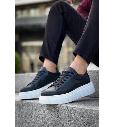 Knack Yüksek Taban Günlük  Ayakkabı 144  Siyah (Beyaz Taban)