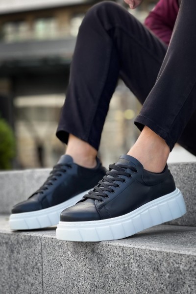 Knack Yüksek Taban Günlük  Ayakkabı 144  Siyah (Beyaz Taban)