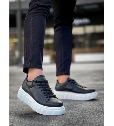 Knack Yüksek Taban Günlük  Ayakkabı 144  Siyah (Beyaz Taban)