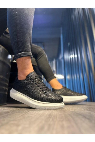 Knack Yüksek Taban Harf Desenli Günlük Ayakkabı 047 Siyah (Beyaz Taban)