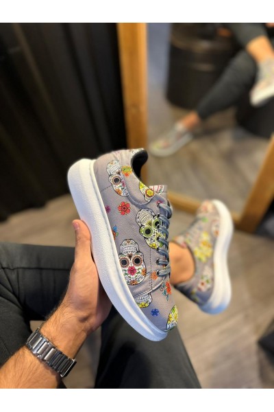 Knack Yüksek Taban Renkli Baskılı Günlük Ayakkabı 046 Gri