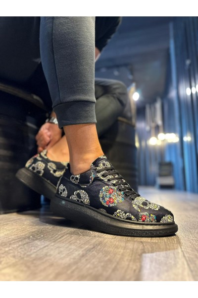 Knack Yüksek Taban Renkli Baskılı Günlük Ayakkabı 046 Siyah Kurukafa Knack Yüksek Taban Renkli Baskılı Günlük Ayakkabı 046 Siyah Kurukafa