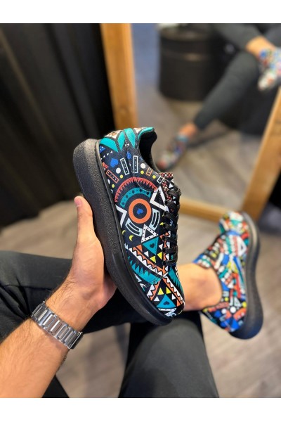 Knack Yüksek Taban Renkli Baskılı Günlük Ayakkabı 046 Siyah (Siyah Taban) Knack Yüksek Taban Renkli Baskılı Günlük Ayakkabı 046 Siyah (Siyah Taban)